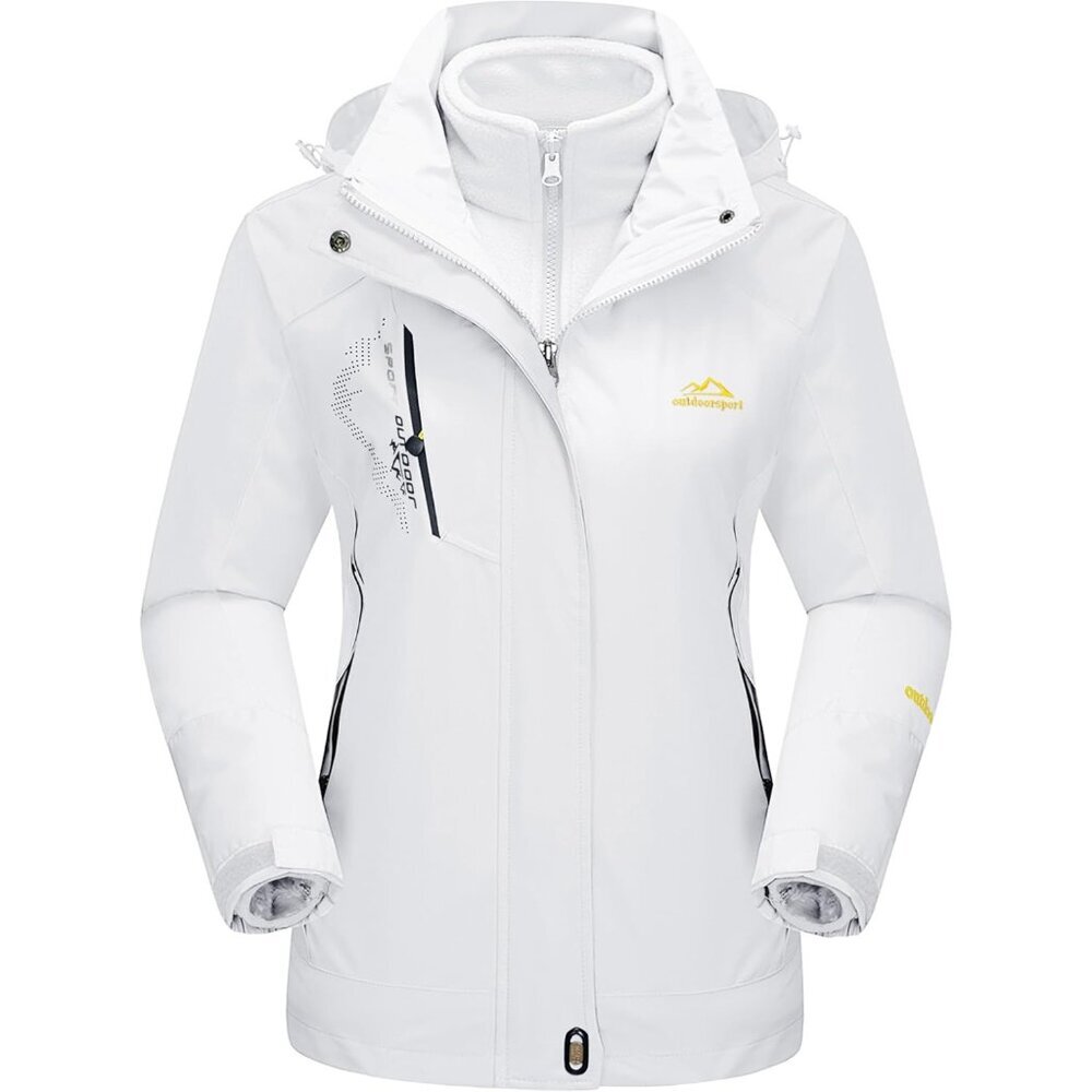 Women's Pure White 3-in-1 Winter Waterproof Windproof Fleece Lined Winter Jacket